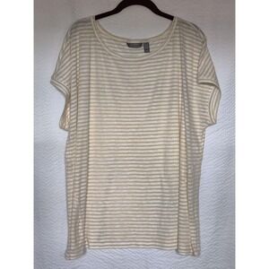 Lisa Rinna Collection Top W Striped Pullover Top White Gold Womens Plus 1X